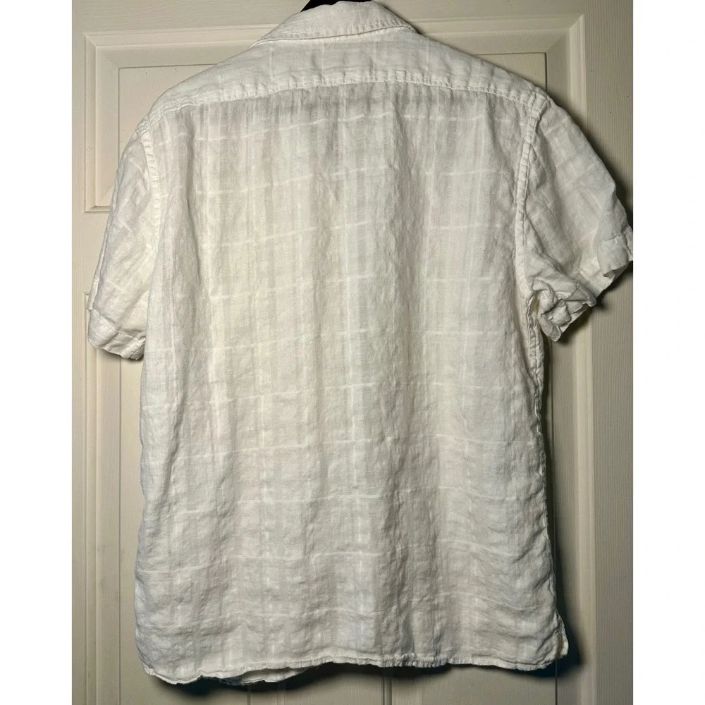 Banana Republic Standard Fit M Linen Blend Short Sleeve‎ Button Down Shirt White